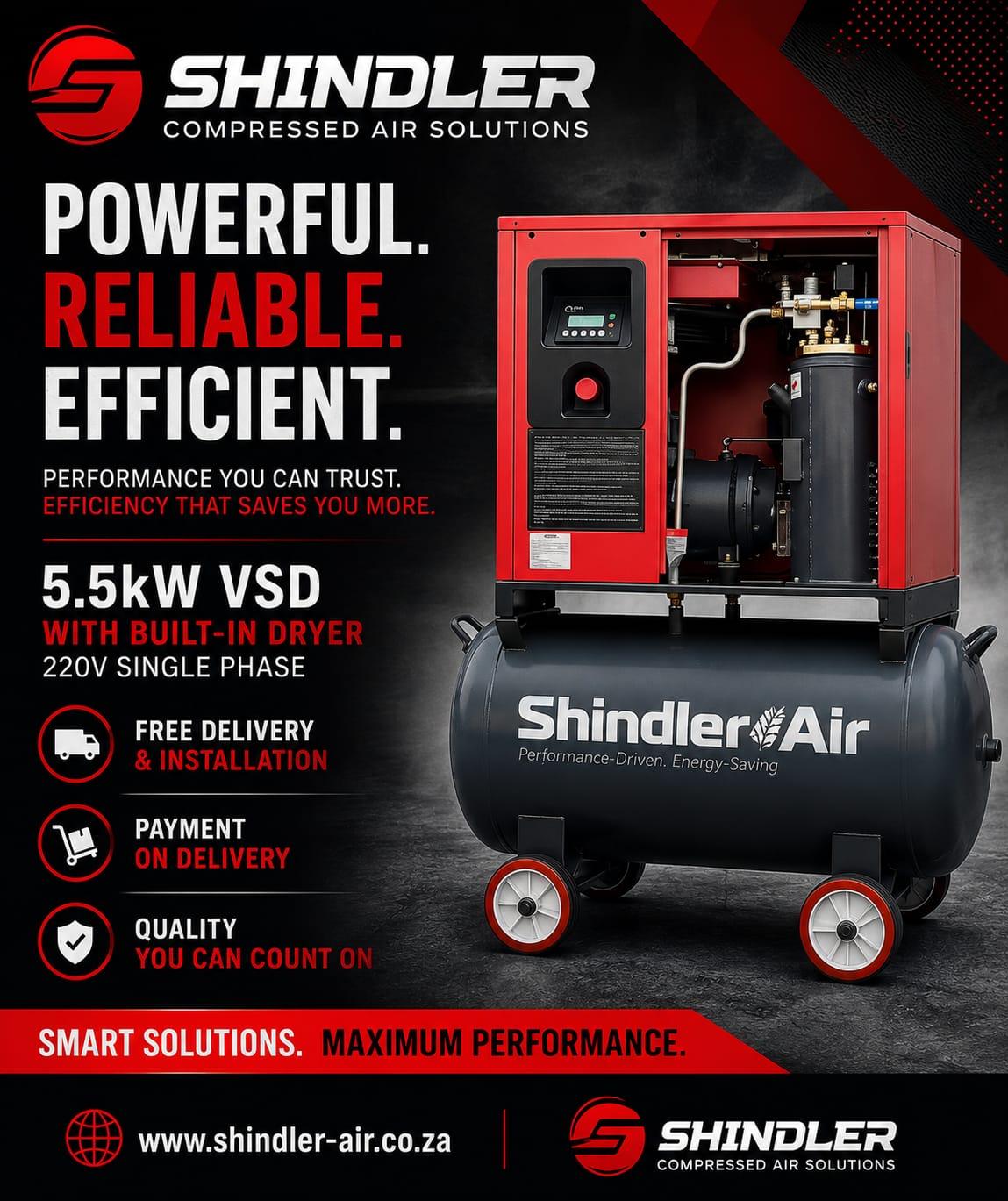Shindler Air - 5.5kw VSD 220V Screw Compressor (Single Phase)